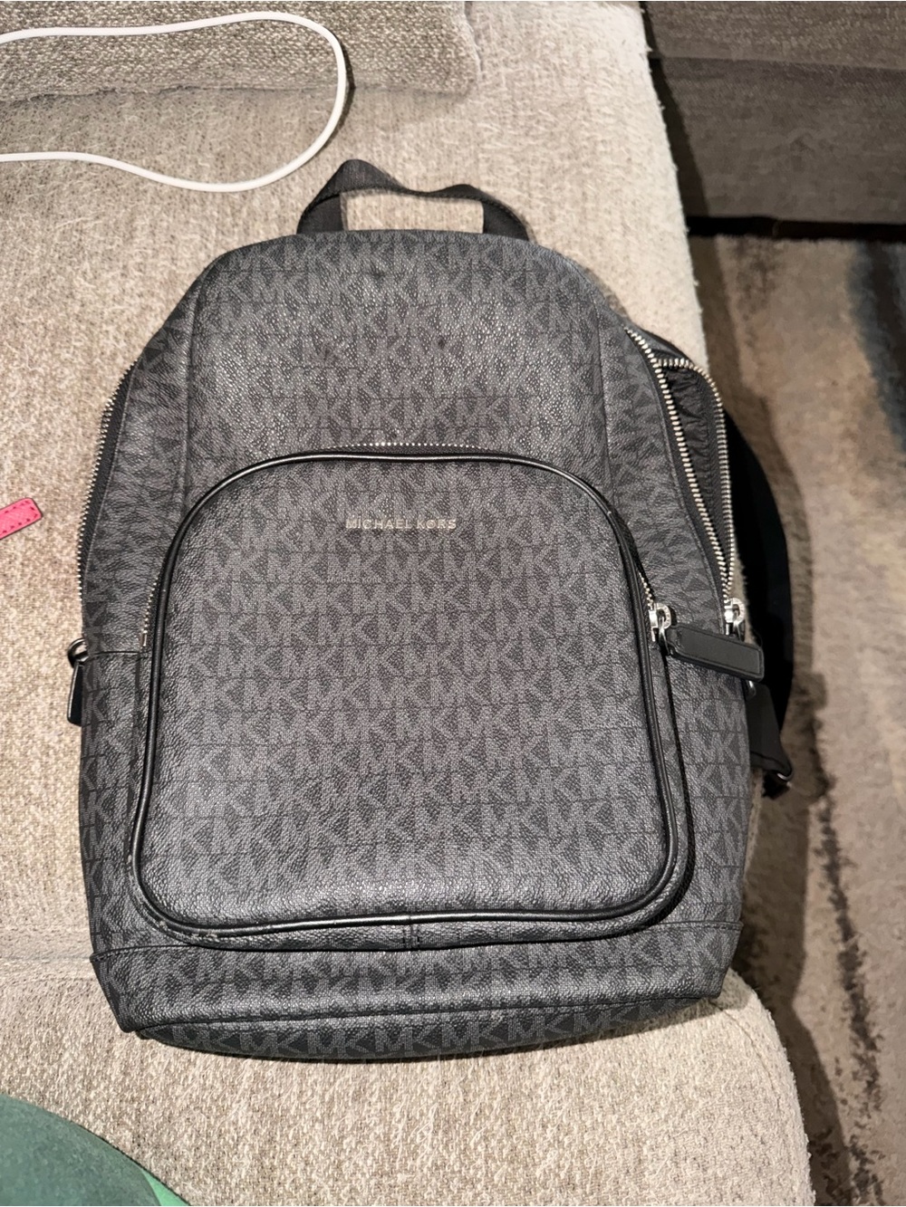 Michael Kors Gray MK Monogram Backpack with Silver Hardware